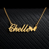Stainless Steel Choker Butterfly Name Pendant Personalized Nameplate