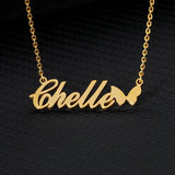 Stainless Steel Choker Butterfly Name Pendant Personalized Nameplate