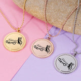 Personalized Laser Engraved Names Necklace Stainless Steel Round Pendant
