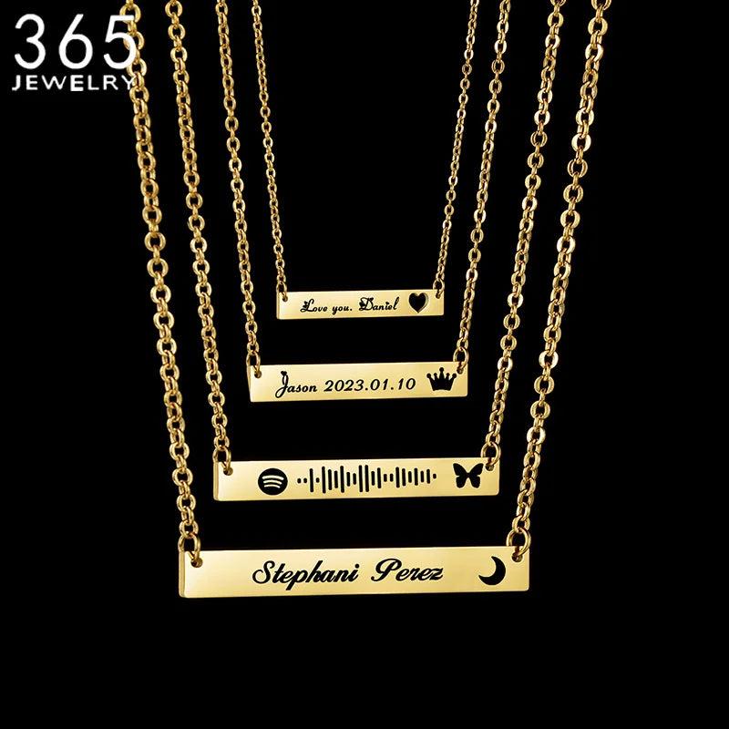 Personalized Heart Name Bar Necklace Engraved Date Gift