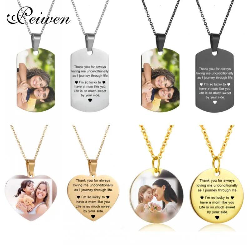 Heart Shape Round Necklace Personalized Nameplate Name Photo Chain Necklace