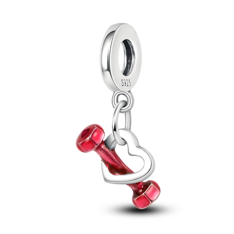 Pink Dumbbell Heart Pendant Charm for Bracelet, Women's Gift