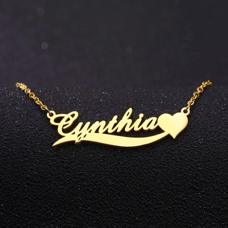 Personalized Name Heart Necklace Stainless Steel Chain Jewelry