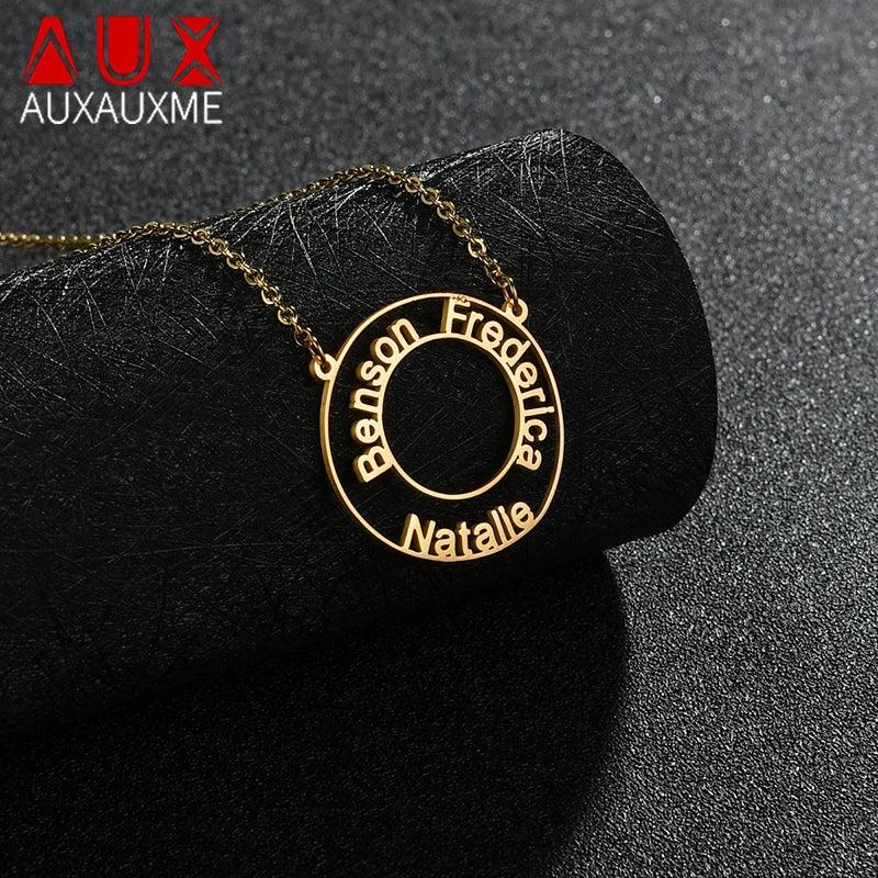Personalized Double Circle Name Date Necklace
