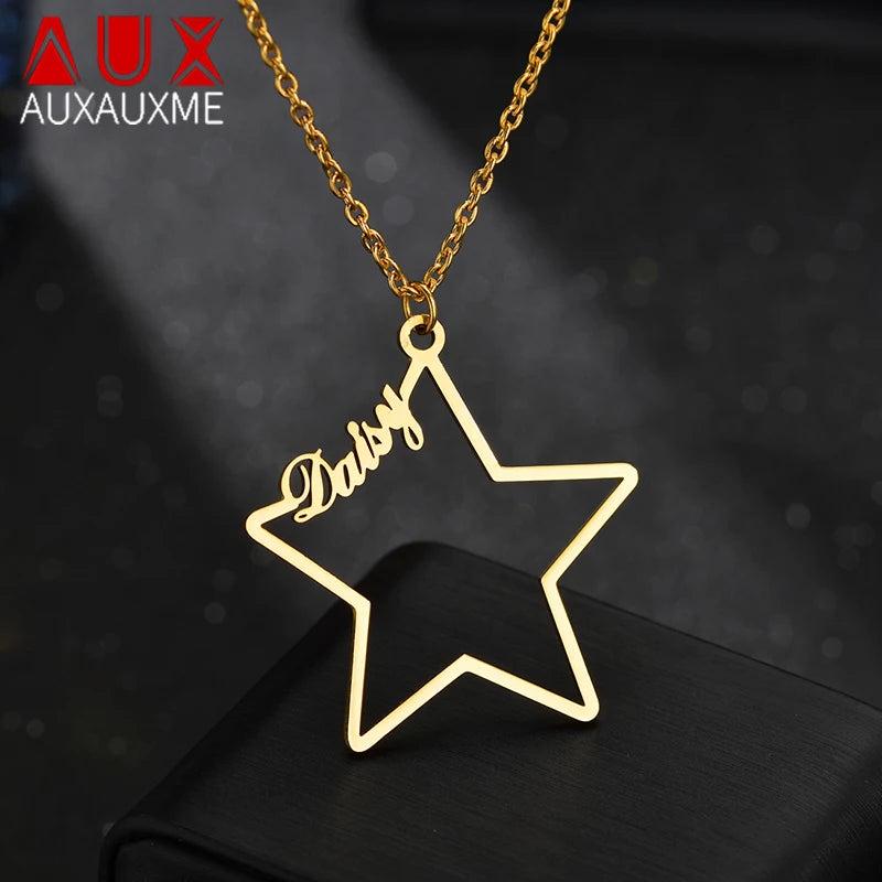 Auxauxme Star Name Pendant Necklace Stainless Steel Choker Gift