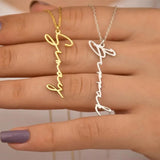 Personalized Name Necklace Stainless Steel Vertical Handwriting