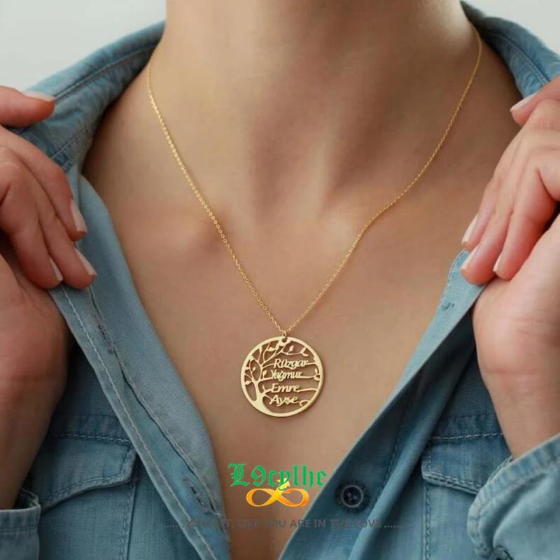 Family Name Necklace Tree Of Life Choker Link Chain Gift for Mum