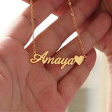 Personalized Name Necklace Plated Stainless Steel Heart Nameplate