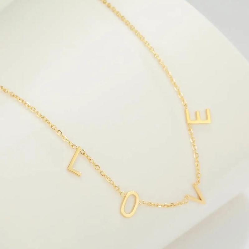 Initial 4 Letters Chain Necklace LOVE Choker Stainless Steel Jewelry