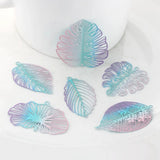 10pcs Gradient Rainbow Copper Hollow Leaf Charms Pendant DIY Jewelry Earring