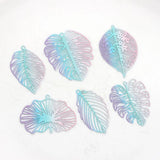 10pcs Gradient Rainbow Copper Hollow Leaf Charms Pendant DIY Jewelry Earring