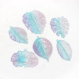 10pcs Gradient Rainbow Copper Hollow Leaf Charms Pendant DIY Jewelry Earring
