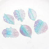 10pcs Gradient Rainbow Copper Hollow Leaf Charms Pendant DIY Jewelry Earring