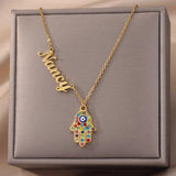 Gothic Hamsa Hand Necklace Stainless Steel Evil Eye Pendant