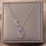 Gothic Hamsa Hand Necklace Stainless Steel Evil Eye Pendant