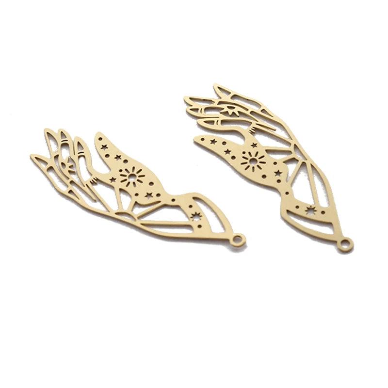 6pcs Raw Brass 17x55mm Celestial Hand Charm Pendant for DIY Earrings Jewelry