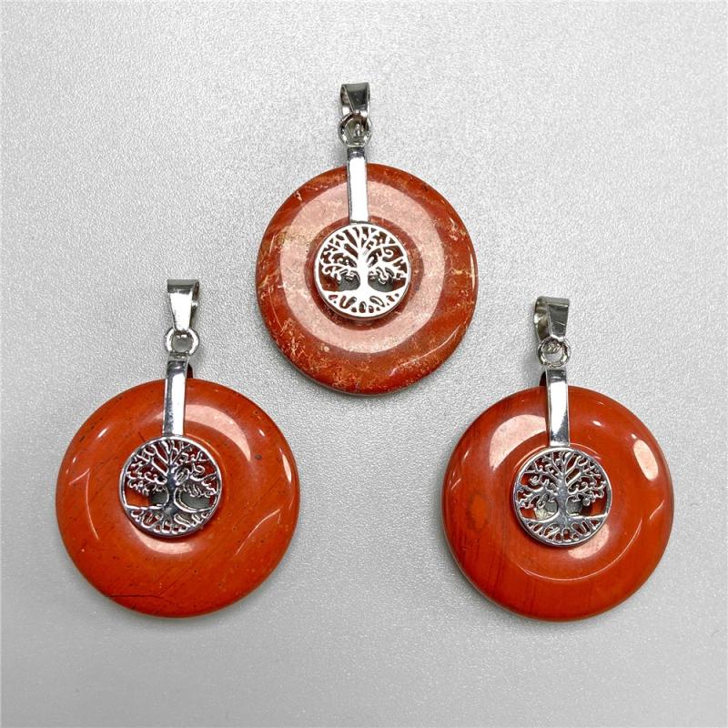 2pcs Natural Amethysts Stone Pendants Silver Life tree Flat Round Charm