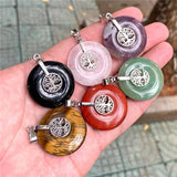 2pcs Natural Amethysts Stone Pendants Silver Life tree Flat Round Charm