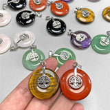 2pcs Natural Amethysts Stone Pendants Silver Life tree Flat Round Charm