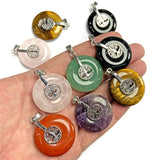 2pcs Natural Amethysts Stone Pendants Silver Life tree Flat Round Charm