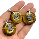 2pcs Natural Amethysts Stone Pendants Silver Life tree Flat Round Charm