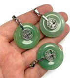 2pcs Natural Amethysts Stone Pendants Silver Life tree Flat Round Charm