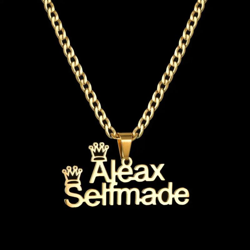 Personalized Crown Letter Necklace with 2 Names Stainless Steel Charm