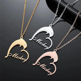 Personalized Dolphin Necklace Heart Nameplate Pendant