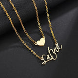 Stainless Steel Double Name Heart Necklace Personalized Pendant for Couples