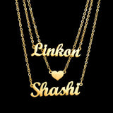 Stainless Steel Double Name Heart Necklace Personalized Pendant for Couples