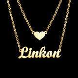 Stainless Steel Double Name Heart Necklace Personalized Pendant for Couples