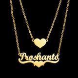 Stainless Steel Double Name Heart Necklace Personalized Pendant for Couples