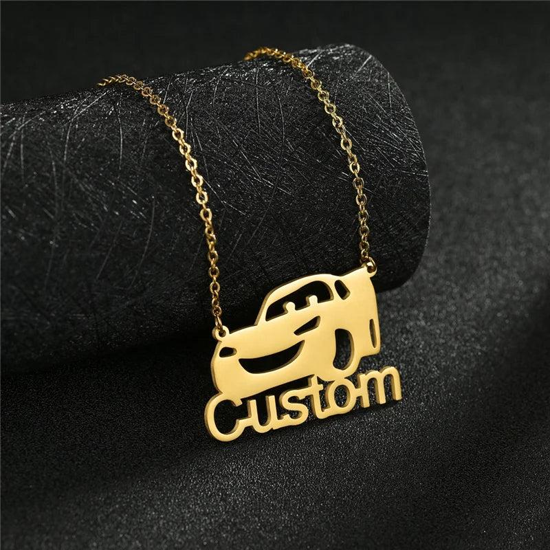 Stainless Steel Name Necklace with Car Pendant
