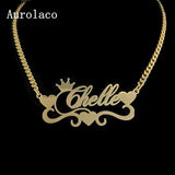 AurolaCo Name Necklace With Heart Stainless Steel Nameplate Cuban Chain