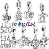 10Pcs/Lot CZ Number Charm for Bracelet DIY 0-9 Arabic Number Jewelry