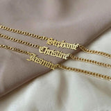 Old English Name Necklace Stainless Steel Cuban Chain Personalized Pendant