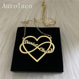 AurolaCo Name Necklace With Heart Personalized Stainless Steel Nameplate Necklac