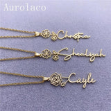 Aurolaco Flower Name Necklace Vertical Floral Handwriting Pendant