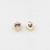 Mini Copper Plated Heart Charms Inlaid Zircon 6pcs
