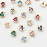 Mini Copper Plated Heart Charms Inlaid Zircon 6pcs