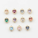 Mini Copper Plated Heart Charms Inlaid Zircon 6pcs