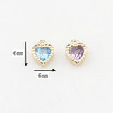 Mini Copper Plated Heart Charms Inlaid Zircon 6pcs