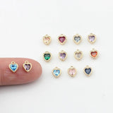 Mini Copper Plated Heart Charms Inlaid Zircon 6pcs