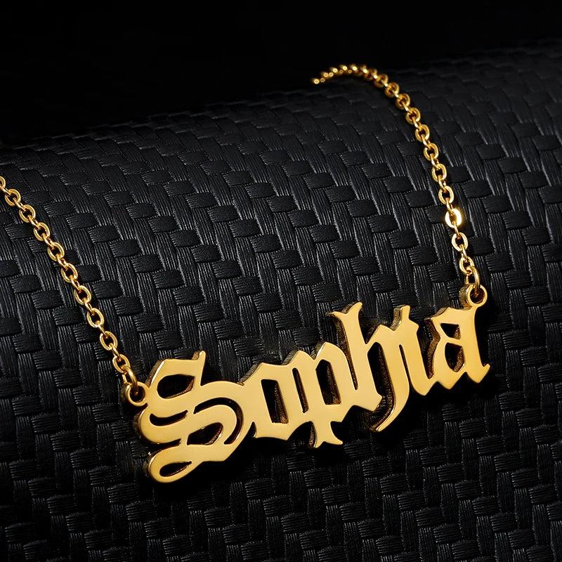 Personalized Old English Nameplate Necklace Stainless Steel Pendant Chain