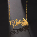 Atoztide Name Necklace Charm Stainless Steel Choker Flower Gift