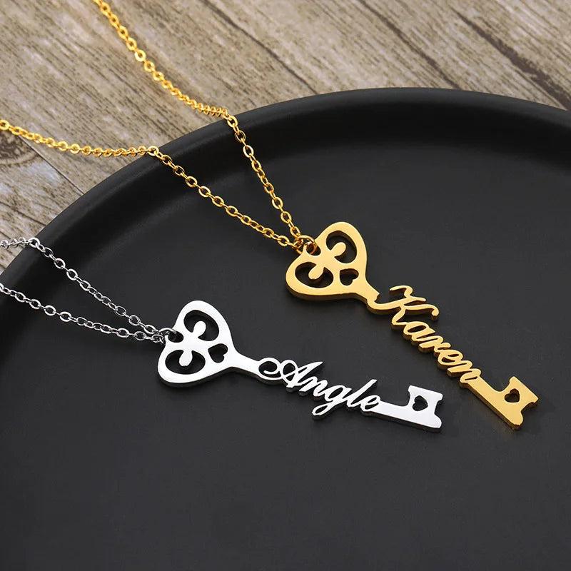 Key Name Necklaces For Women Stainless Steel Choker Heart Infinity Love Key Neck