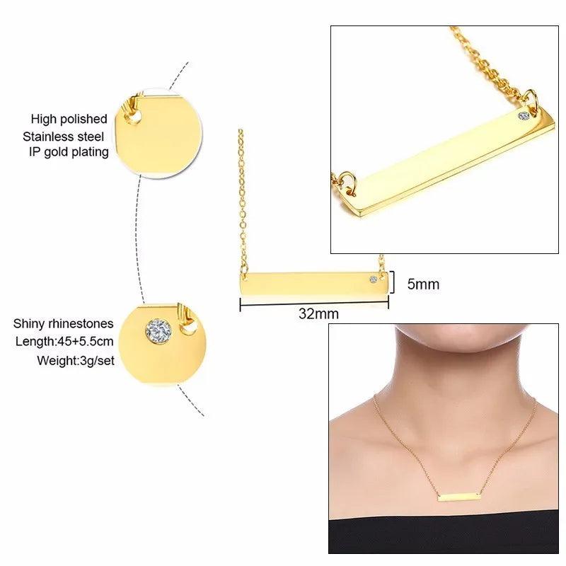 Personalized Bar Necklace for Women Stainless Steel ID Choker
