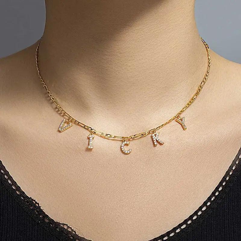Custom Initial Name Choker Necklace, Zirconia Letter