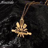 Atoztide Custom Cooking Name Necklace Letter Nameplate Chain
