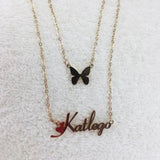 Double Layer Butterfly Initial Name Necklace for Women